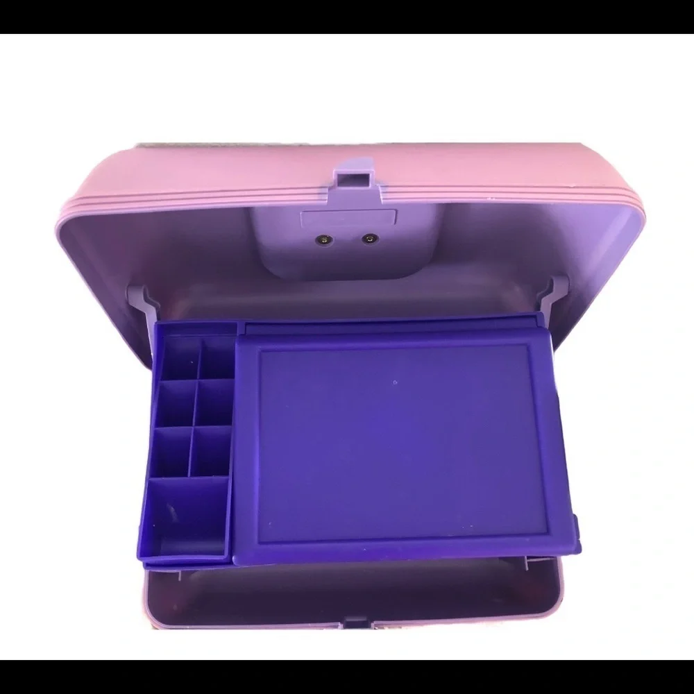 VTG Caboodles Purple 2 Tier Make-Up Storage Case W/Mirror Dressing Table